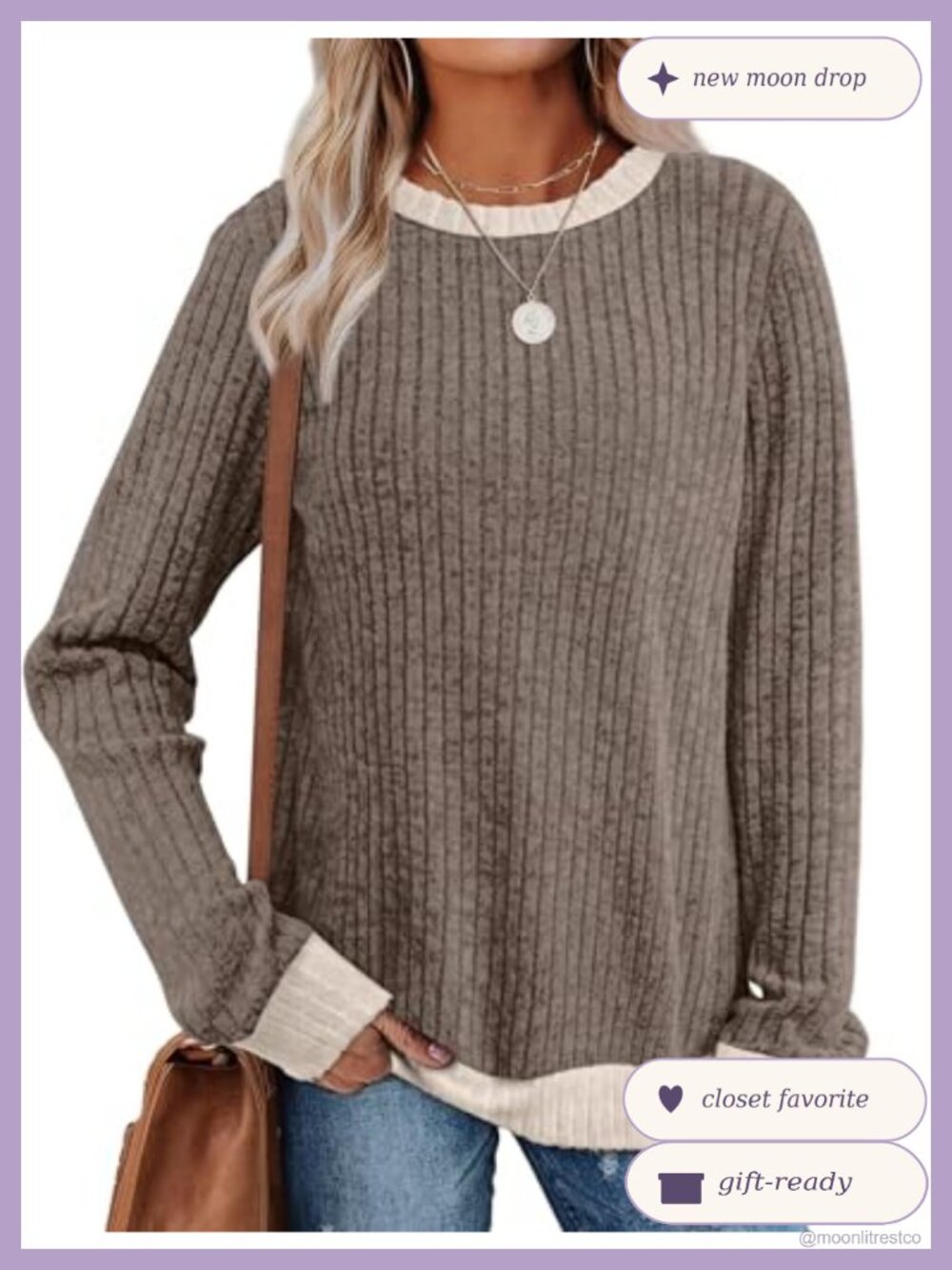 Womens Lightweight Tunic Sweater Long Sleeve Color Block Loose Fit Pullover